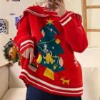 Christmas Print Sailor-collar Sweater