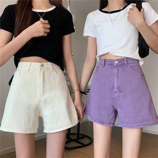 High-waist Denim Straight-cut Shorts