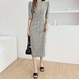 Puff-shoulder Jacquard Sheath Dress