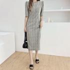 Puff-shoulder Jacquard Sheath Dress