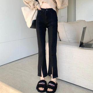 Slit-hem Cropped Bootcut Jeans