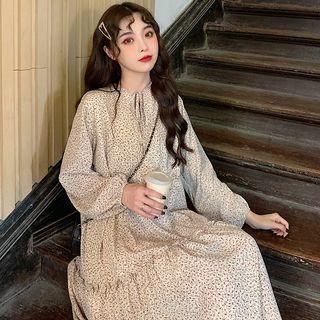 Floral Printed Lace-up Chiffon Dress
