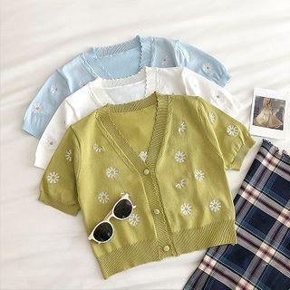 Floral V-neck Short-sleeve Knit Top