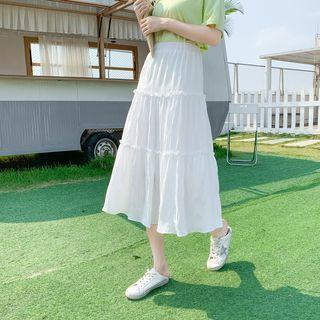 High-waist Plain A-line Long Skirt