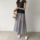 Mock Two-piece Stripe Dress Black - One Size