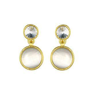 Fashion And Elegant Plated Gold Geometric Round Earrings With Cubic Zircon And Opal Golden - One Size