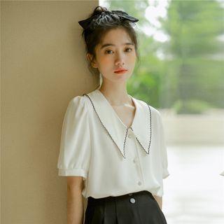 Two Tone Button-up Chiffon Blouse