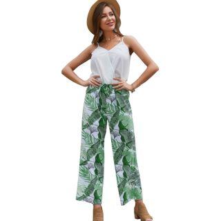 Set: Plain Tank Top + Printed Wide Leg Pants