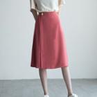 Button Accent High Waist A-line Skirt