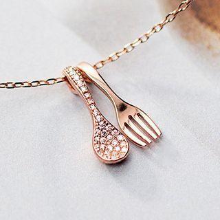 Rhinestone Spoon And Fork Pendant Necklace