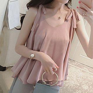 Tie Strap Layered Chiffon Top