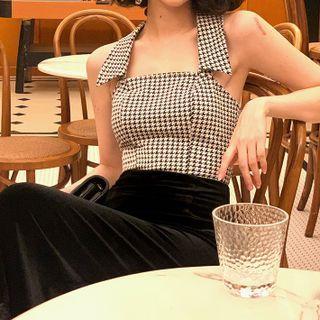 Halter-neck Houndstooth Camisole Top