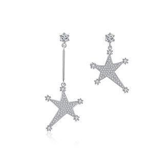 Fashion Bright Star Asymmetric Earrings With Cubic Zirconia Silver - One Size