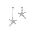Fashion Bright Star Asymmetric Earrings With Cubic Zirconia Silver - One Size