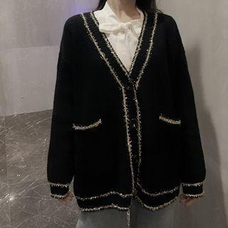 Glitter Trim Cardigan Black - One Size