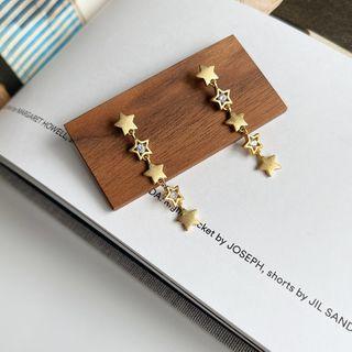Star Rhinestone Sterling Silver Dangle Earring 1 Pair - E325 - Star Earrings - Gold - One Size