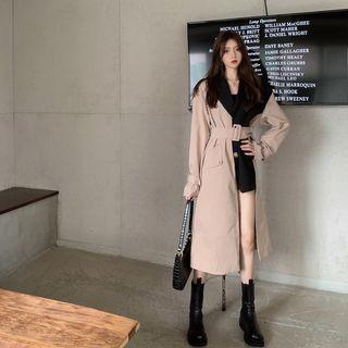 Color-block Long-sleeve Coat As Shown In Figure - One Size