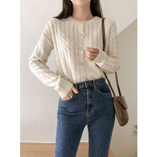 Crew-neck Cable-knit Cardigan