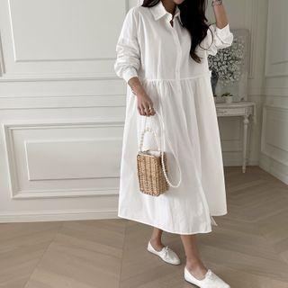 Plain Midi Shirtwaist Dress