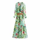 Floral Print Long-sleeve Chiffon Midi A-line Dress
