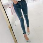 Slit-knee Cutout-hem Skinny Jeans