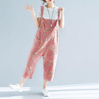 Floral Print Cropped Pinafore Jumpsuit