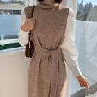 Turtle-neck Shirt-sleeve Maxi Knit Dress