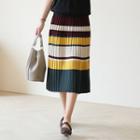Color-block Accordion-pleat Knit Skirt