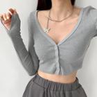 Deep V-neck Button-up Crop Knit Top