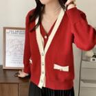 Mock Two-piece Cardigan Red - One Size