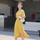 Short-sleeve Buckled Midi A-line Dress