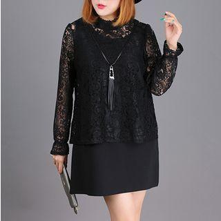 Set : Long-sleeve Lace Top + Sleeveless Dress