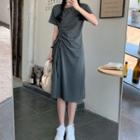 Plain Short-sleeve Drawstring Split Dress