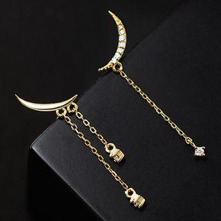 Moon Rhinestone Sterling Silver Fringed Earring
