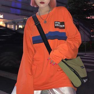 Lettering Long-sleeve T-shirt Orange - One Size