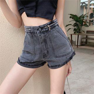 High-waist Zip Wide-leg Denim Shorts