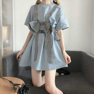 Short-sleeve Mini Dress / T-shirt / Bow Chest Rig Vest