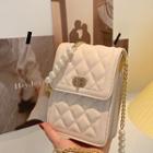 Faux Pearl Chain Strap Quilted Faux Leather Mini Crossbody Bag