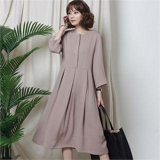 Half-placket Midi Flare Dress