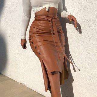 Button-up Asymmetrical Pencil Skirt