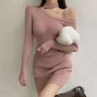 One-shoulder Mini Knit Sheath Dress