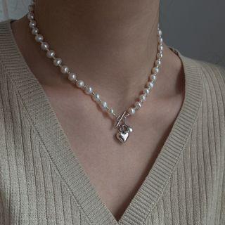 Heart Pendant Sterling Silver Freshwater Pearl Necklace