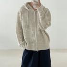 Long-sleeve Pointelle-knit Zip Hooded Jacket
