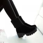 Platform Knit Panel Suede Mid Cuff Boots