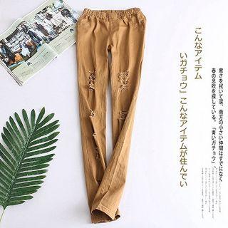 Ripped Skinny Pants Khaki - One Size