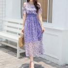 Flower Print Cold-shoulder Midi Sundress