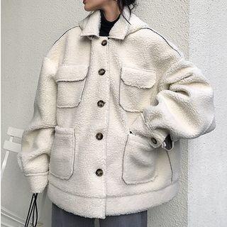 Hooded Pocketed Buttoned Jacket White - One Size