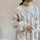 Turtleneck Long-sleeve Knit Top / Cable-knit Sweater