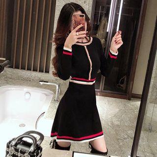 Contrast-trim Button Knit Dress