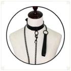 Faux Leather Choker With Leash Black - One Size